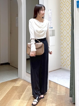 「ROPE' PICNIC（ロペピクニック）のセンターベルトワイドトップハンドル＆ショルダーバッグ（Shoulderbag、ブラウン系）」を使った、Reiさん（レディース・158cm）の秋コーディネート