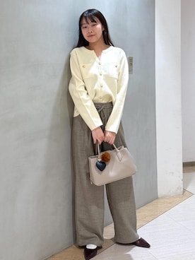 「ROPE' PICNIC（ロペピクニック）の2WAYミドルサイズ全開放バッグ/軽量（Tote、ベージュ系）」を使った、Reiさん（レディース・158cm）の秋コーディネート