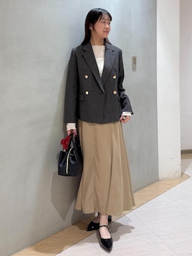 「ROPE' PICNIC（ロペピクニック）のローヒールメリージェーンパンプス（Pumps、ブラック系）」を使った、Reiさん（レディース・158cm）の秋コーディネート