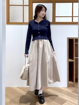 「ROPE' PICNIC（ロペピクニック）の【新色追加】メタル釦ドッキングワンピース（ワンピース）」を使った、Reiさん（レディース・158cm）の冬コーディネート