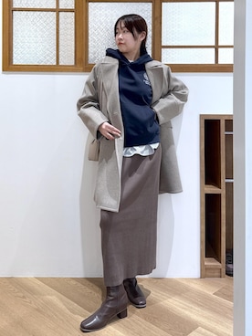 「アイテム（ピーコート）」を使った、Reiさん（レディース・158cm）の秋コーディネート