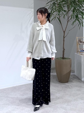 「ROPE' PICNIC（ロペピクニック）のローヒールメリージェーンパンプス（Pumps、ブラック系）」を使った、Reiさん（レディース・158cm）の秋コーディネート