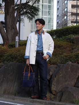 「アイテム（カバーオール）」を使った、reiさん（メンズ・182cm）の夏コーディネート