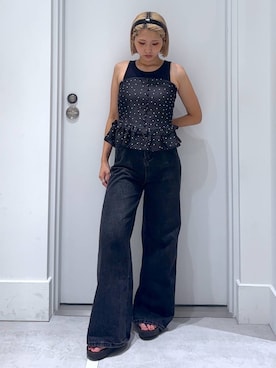 「FOREVER 21（フォーエバー トゥエンティーワン）の【2025SS】オーバーダイサイドダメージデニムパンツ（デニムパンツ）」を使った、hm2931さん（レディース・159cm・20代）の夏コーディネート