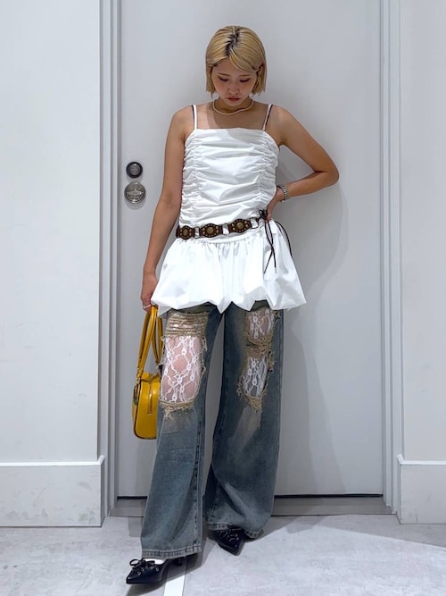 レースデニムパンツ セール】【2025SS】ダメージレースデニムパンツ（デニムパンツ
