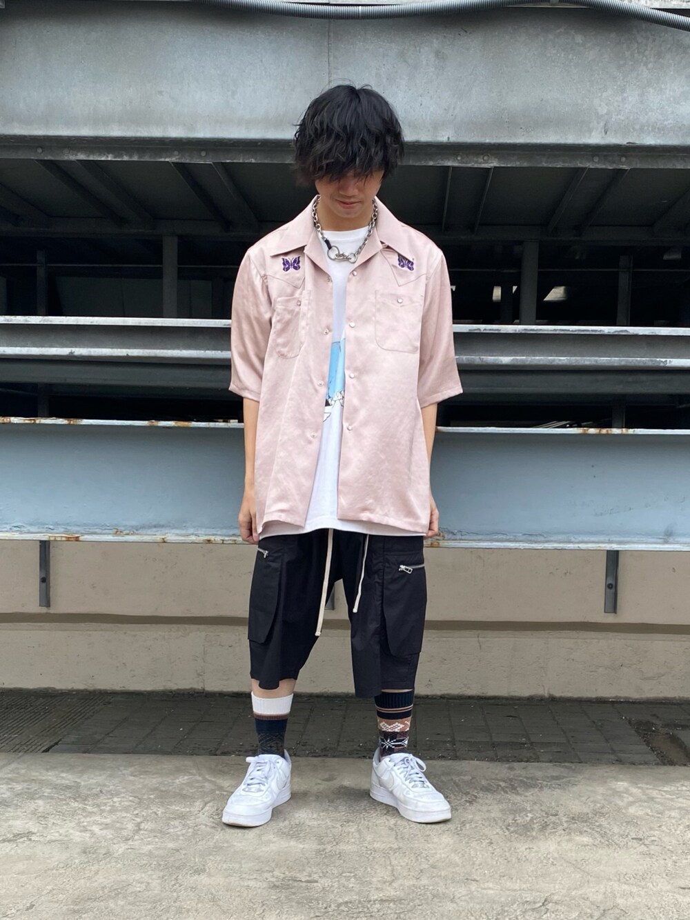 「春服、大人カジュアル、お洒落さんとつながりたい、メンズファッション、休日スタイル、着回しコーデ、夏コーデ、NEEDLES、シャツスタイル、LHP、Danke schon、ショーツ」｜「Needlesのアイテム（シャツ/ブラウス、ベージュ系）」を使った、takuya satoさん（メンズ・163cm）の春コーディネートの1枚目の写真
