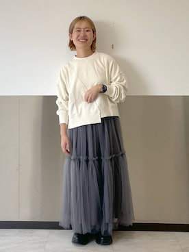 「アイテム（スウェット）」を使った、かとゆかさん（レディース・157cm・20代）の秋コーディネート
