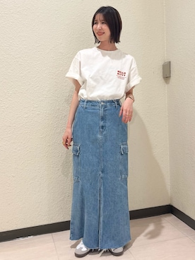 「Ungrid（アングリッド）のアイテム（デニムスカート）」を使った、加藤早織さん（レディース・163cm）の春コーディネート