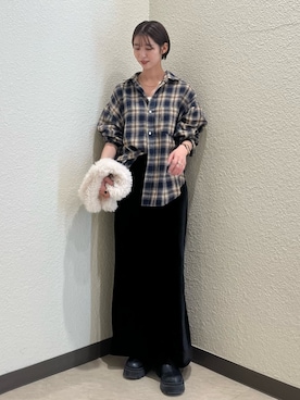 「Ungrid（アングリッド）のチェックルーズシャツ（シャツ/ブラウス）」を使った、加藤早織さん（レディース・163cm）の秋コーディネート