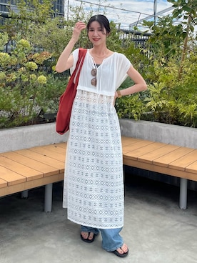 「Ungrid（アングリッド）のアイテム（トートバッグ）」を使った、加藤早織さん（レディース・163cm）の夏コーディネート