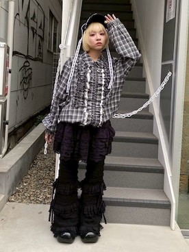 「アイテム（ノーカラージャケット）」を使った、CandyStripper_kujiさん（レディース・148cm）の秋コーディネート