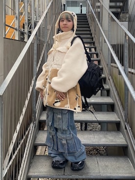 「アイテム（ニットキャップ/ビーニー、ホワイト系）」を使った、CandyStripper_kujiさん（レディース・148cm）の秋コーディネート