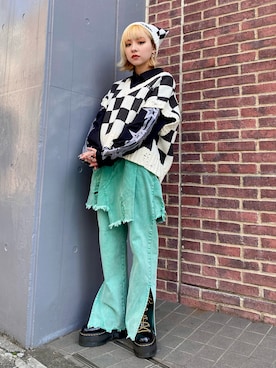 「Candy Stripper」｜「アイテム（ニットキャップ/ビーニー）」を使った、CandyStripper_kujiさん（レディース・148cm）の冬コーディネート
