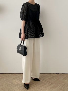 「ぺプラムトップス」｜「アイテム（スラックス）」を使った、sumiさん（レディース・162cm）の夏コーディネート