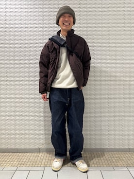 「Snow Peak（スノーピーク）の『別注』Snow Peak Apparel×DOORS　N/T Insulation Jacket（その他アウター）」を使った、江口尊将さん（メンズ・174cm）の冬コーディネート