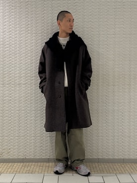「URBAN RESEARCH」｜「アイテム（ステンカラーコート）」を使った、江口尊将さん（メンズ・174cm）の冬コーディネート