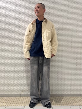 「アイテム（カバーオール）」を使った、江口尊将さん（メンズ・174cm）の秋コーディネート