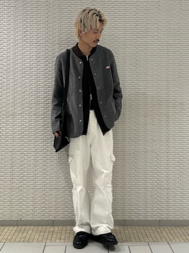 「アイテム（ノーカラージャケット）」を使った、江口尊将さん（メンズ・174cm）の秋コーディネート