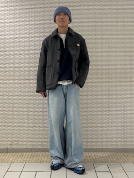 「アイテム（カバーオール）」を使った、江口尊将さん（メンズ・174cm）の秋コーディネート