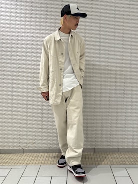 「アイテム（カバーオール）」を使った、江口尊将さん（メンズ・174cm）の夏コーディネート