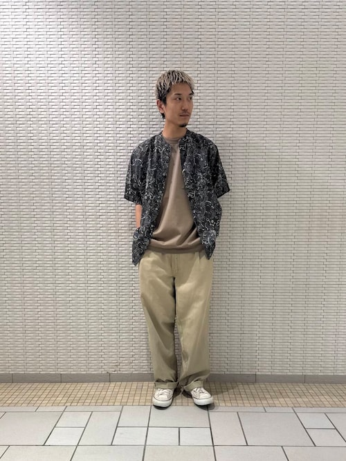 『XLサイズ/WEB限定』シルケットリネン バンドカラーショートスリーブシャツ