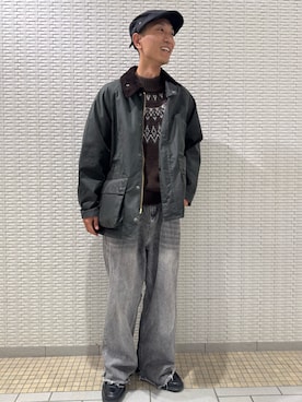 「アイテム（テーラードジャケット、グリーン系）」を使った、江口尊将さん（メンズ・174cm）の秋コーディネート