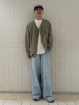 「アイテム（ノーカラージャケット）」を使った、江口尊将さん（メンズ・174cm）の春コーディネート