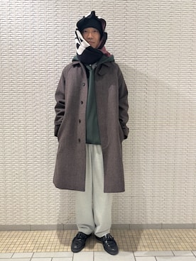 「秋服コーデ」｜「アイテム（ステンカラーコート）」を使った、江口尊将さん（メンズ・174cm）の秋コーディネート