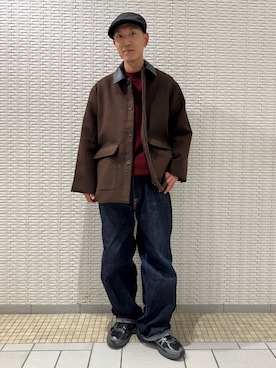 「アイテム（カバーオール）」を使った、江口尊将さん（メンズ・174cm）の冬コーディネート