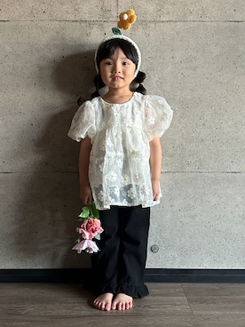 「黒パンツ」｜oyasumi0712さん（キッズ・110cm）の春コーディネート