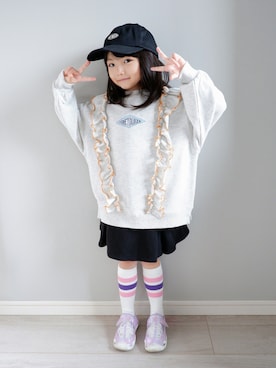 「アイテム（レッグウェア、パープル系）」を使った、えみりさん（キッズ・110cm）の秋コーディネート