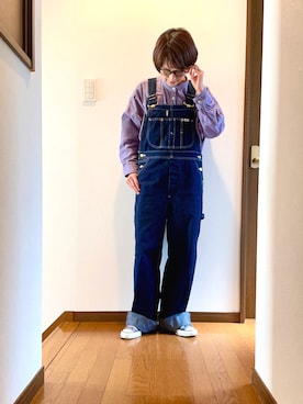 「ロールアップ」｜「アイテム（サロペット/オーバーオール）」を使った、ike mieさん（レディース・158cm）の春コーディネート