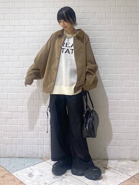 「PBLIM（ページボーイリム）の《UNISEX》ソフトスウェードブルゾン（ブルゾン）」を使った、matsuさん（レディース・156cm）の秋コーディネート