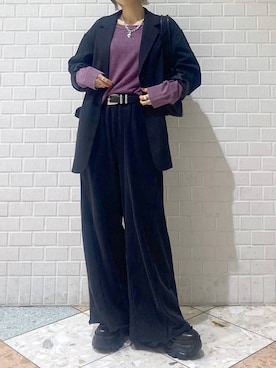 「PAGEBOY（ページボーイ）のサイドタックルーズウラケパンツ/イージーパンツ【4color・2size】（スウェットパンツ）」を使った、matsuさん（レディース・156cm）の秋コーディネート
