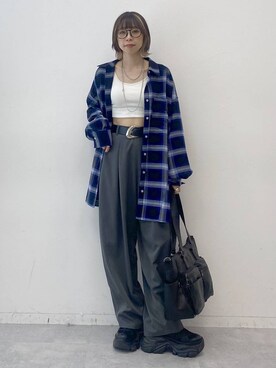 「メガネ」｜「アイテム（アクセサリー）」を使った、matsuさん（レディース・156cm）の夏コーディネート