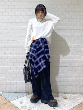 「PAGEBOY（ページボーイ）のサイドタックルーズウラケパンツ/イージーパンツ【4color・2size】（スウェットパンツ）」を使った、matsuさん（レディース・156cm・20代）の秋コーディネート