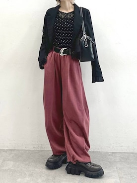 「PAGEBOY（ページボーイ）のレースアップトラックブーツ【ストレッチ/抗菌防臭/軽量/美脚】（ブーツ、グレー系）」を使った、matsuさん（レディース・156cm）の夏コーディネート