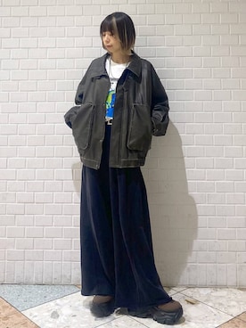 「PAGEBOY（ページボーイ）のサイドタックルーズウラケパンツ/イージーパンツ【4color・2size】（スウェットパンツ）」を使った、matsuさん（レディース・156cm・20代）の秋コーディネート