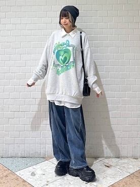 「PAGEBOY（ページボーイ）のレースアップソックスブーツ（ブーツ、ブラック系）」を使った、matsuさん（レディース・156cm）の春コーディネート