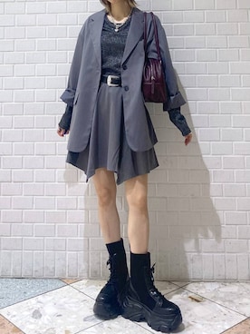 「PAGEBOY（ページボーイ）の【セットアップ対応】チェックMIXジャケット 《2サイズ展開》（テーラードジャケット）」を使った、matsuさん（レディース・156cm）の秋コーディネート