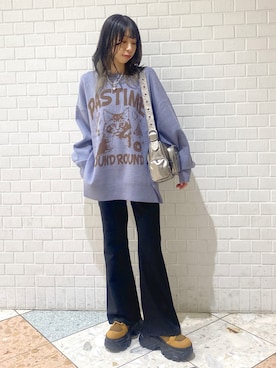 「ネコ」｜「アイテム（アクセサリー）」を使った、matsuさん（レディース・156cm）の冬コーディネート