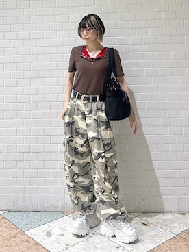 「PAGEBOY（ページボーイ）のプラットチャンキースニーカー（スニーカー、ホワイト系）」を使った、matsuさん（レディース・156cm）の夏コーディネート