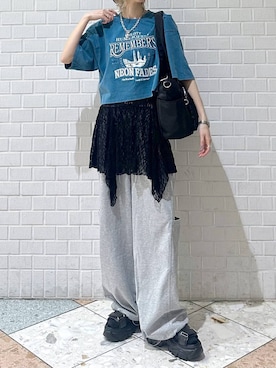 「PAGEBOY（ページボーイ）のハートマンテルネックレス3（ネックレス、シルバー系）」を使った、matsuさん（レディース・156cm）の夏コーディネート