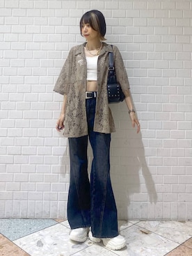 「アイテム（シャツ/ブラウス、ブラウン系）」を使った、matsuさん（レディース・156cm）の夏コーディネート