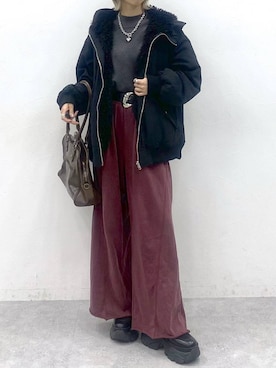 「PAGEBOY（ページボーイ）のサイドタックルーズウラケパンツ/イージーパンツ【4color・2size】（スウェットパンツ）」を使った、matsuさん（レディース・156cm）の秋コーディネート