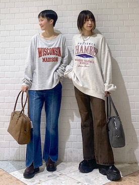 「アイテム（ボストンバッグ、グレー系）」を使った、matsuさん（レディース・156cm）の秋コーディネート