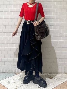 「PAGEBOY（ページボーイ）のヴィンテージバックルベルト（ベルト、ブラック系）」を使った、matsuさん（レディース・156cm）の春コーディネート