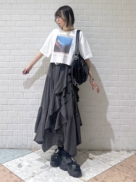 「PAGEBOY（ページボーイ）のヴィンテージバックルベルト（ベルト、ブラック系）」を使った、matsuさん（レディース・156cm）の春コーディネート