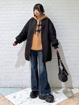 「PAGEBOY（ページボーイ）のモンスターパーカーコート【フード取り外し可能・軽量】（ブルゾン）」を使った、matsuさん（レディース・156cm）の秋コーディネート