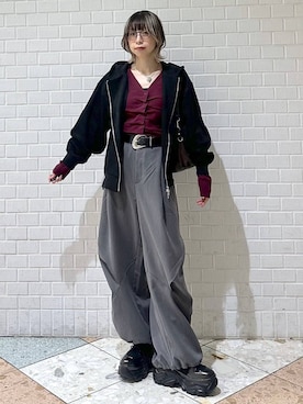 「PAGEBOY（ページボーイ）のヴィンテージバックルベルト2（ベルト、ブラック系）」を使った、matsuさん（レディース・156cm）の秋コーディネート